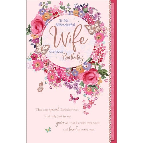 Handgefertigte Grußkarte „Pink Gerbra To My Lovely Wife“ – Mit Strass, 16x16 Cm, Inkl. Umschlag